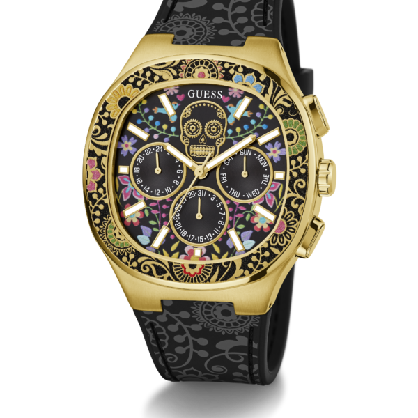 Guess Day of the Dead Black Gold Tone Multi-functi